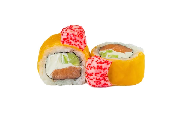 Japán Sushi Tekercs Cheddar Sajttal Fehér Alapon — Stock Fotó