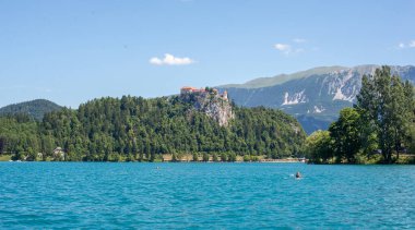 Kale manzaralı Bled Gölü, Julian Alps, Slovenya