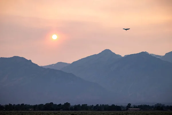 Kalifornijski Dym Pożarowy Widziany Parku Narodowym Grand Teton — Zdjęcie stockowe