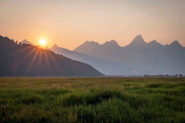 Kalifornijski Dym Pożarowy Widziany Parku Narodowym Grand Teton — Zdjęcie stockowe