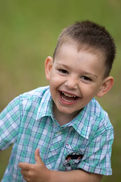 Boy Runs Laughs Large Portrait — Stock Photo, Image