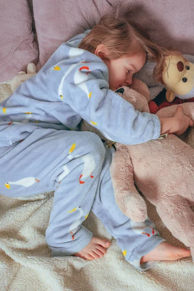 Years Old Boy Pajamas Sitting Bed Toys — Stock Photo, Image