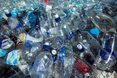 Çöpe atılmış plastik su şişelerini kapatın.