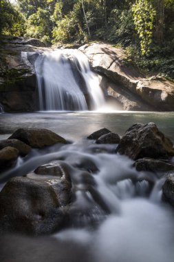 Itatiaia 'daki yeşil Atlantik yağmur ormanları şelalesinin güzel manzarası
