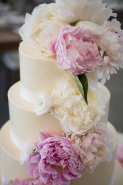 Şakayık ve Yumuşak Çiçekli Zarif Düğün Pastası