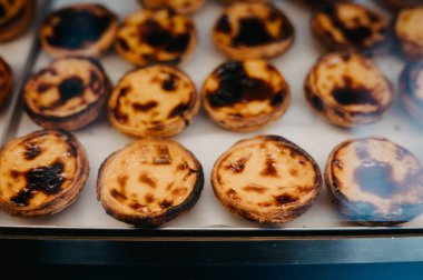 Fresh Pastis de Nata on Bakery Tray  Porto, Portugal
