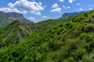 Mavi Gök Altında Bulutlu Yeşil Dağ Manzarası
