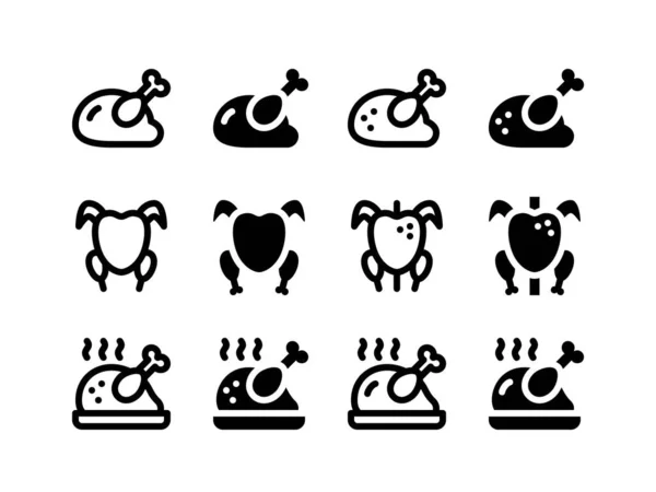 Απλό Σετ Διανυσματικών Γραμμών Και Εικόνων Glyph Ψητό Κοτόπουλο — Διανυσματικό Αρχείο