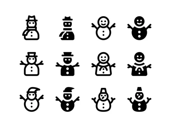 Einfaches Set Aus Vektorlinie Und Glyphen Symbolen Schneemann — Stockvektor