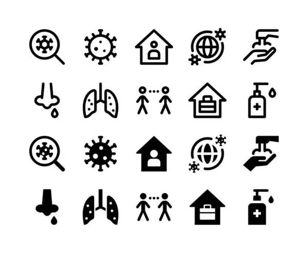 Simple Set Coronavirus Vector Glyph Line Icons Including Magnifying Glass — Stock Vector