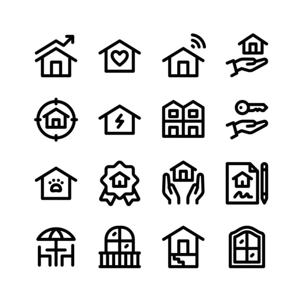 Einfaches Set Von Immobilienbezogenen Vektor Linien Symbolen Enthält Symbole Wie — Stockvektor