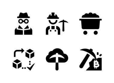 Basit Şifreli Vektör Solid Simgeleri Kümesi. Simgeleri İşçi, Madenci Arabası, Anonim ve daha fazlasını İçerir.