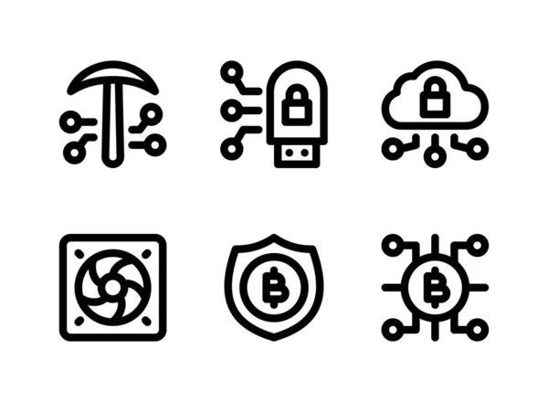 Einfaches Set Kryptobezogener Vektorzeilensymbole Enthält Symbole Wie Crypto Mining Secure — Stockvektor