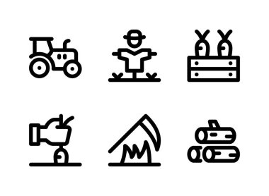 Sonbahar İlgili Vektör Satır Simgelerinin Basit Kümesi. Simgeleri traktör, korkuluk, hasat ve daha fazlası olarak içerir.