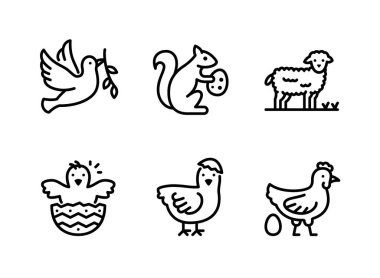 Paskalya Yumurtası İlgili Basit Satır Simgeleri. Barış Güvercini olarak Simgeler, Sincap, Koyun ve daha fazlasını İçerir.