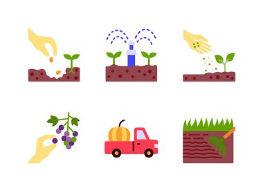 Simple Set of Farming Related Line Icons. Contains Icons as Planting Seeds, Watering Crops, Soil Fertility and more.