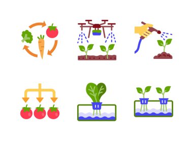 Çiftçilikle İlgili Basit Satır Simgeleri. Ürün Döndürme, İHA Sulama, Sulama ve daha fazlası olarak Simgeleri İçerir.