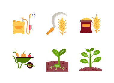 Çiftçilikle İlgili Basit Satır Simgeleri. Böcek ilacı Spreyi, Hasat, Tahıl Torbası ve daha fazlası olarak Simgeleri İçerir.