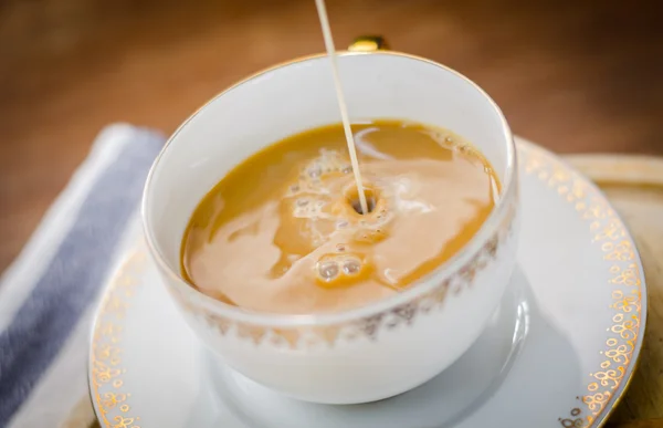 Nahaufnahme Von Heißem Kaffee Keramikbecher — Stockfoto