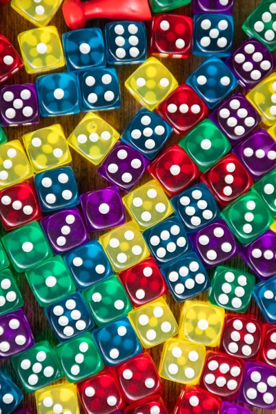 Top View Colorful Dices Wooden Background Royalty Free Stock Photos
