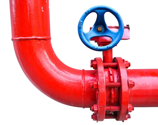 Rode pijp met blauwe ventiel — Stockfoto