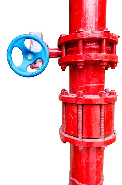 Tubo del gas rosso con valvola blu — Foto Stock