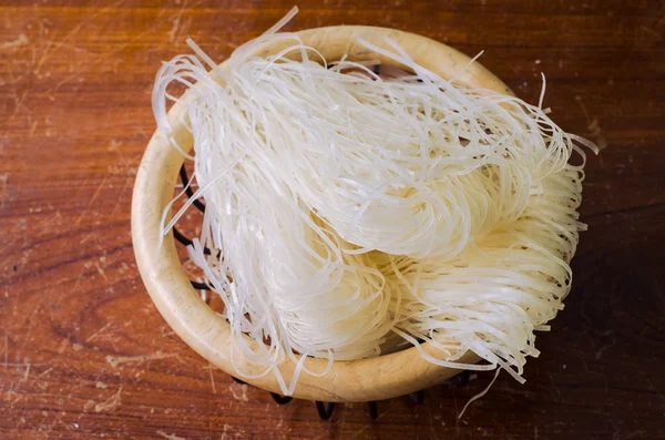 White noodle on wood table — Stock Photo, Image