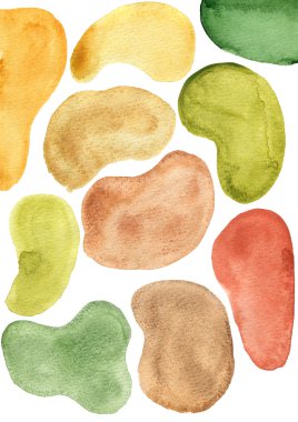 Beyaz arkaplanda izole edilmiş suluboya lekeleri.