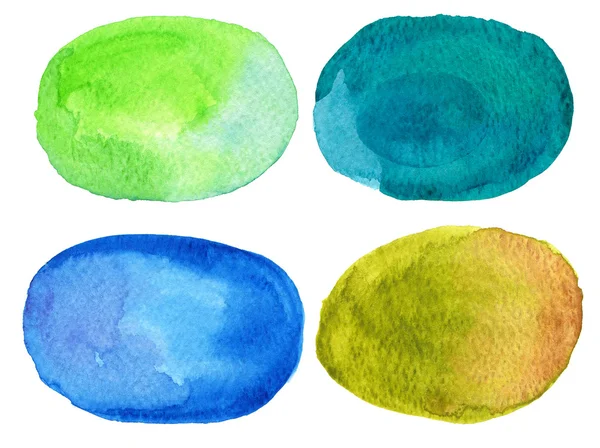 Conjunto de manchas coloridas de aguarela verde e azul . — Fotografia de Stock