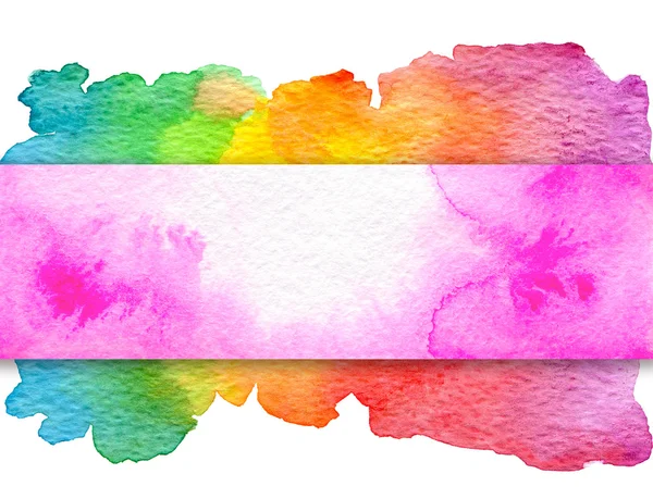 Pink banner on rainbow background. Background with hand drawn watercolor elements. — Stock Photo, Image