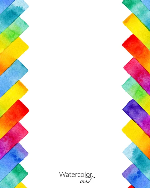 Achtergrond met hand getrokken regenboog aquarel rechthoekige elementen. Verticale banner. — Stockfoto