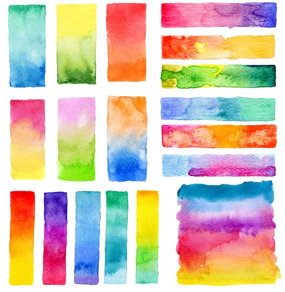 Conjunto de coloridos banners de acuarela de arco iris. Aislado sobre fondo blanco . —  Fotos de Stock