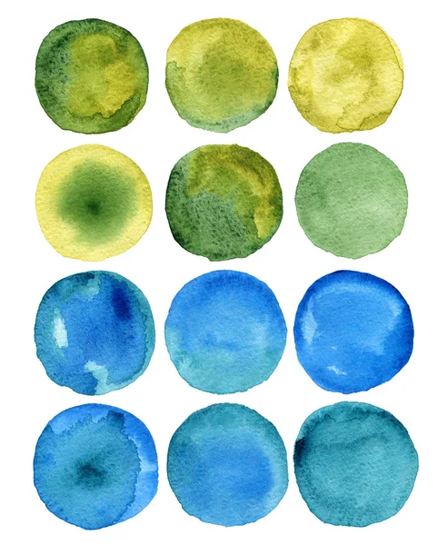 Ensemble de teintes d'aquarelle vertes et bleues . — Photo