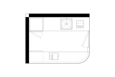 Eğri Tezgahlı Mini Bar ya da Mutfak Kat Planı. 5