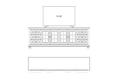 Ayrıntılı Çizgi Sanatı Çizimleri TV Konsol Yükselişi ve Üst Görünüm Tasarımları Klasik Tarzı. 31