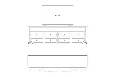 Ayrıntılı Çizgi Sanatı Çizimleri TV Konsol Yükselişi ve Üst Görünüm Tasarımları Klasik Tarzı. 30