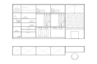 Modern Wardrobe Interior Design Technical CAD Drawing Elevations and Plan. 8