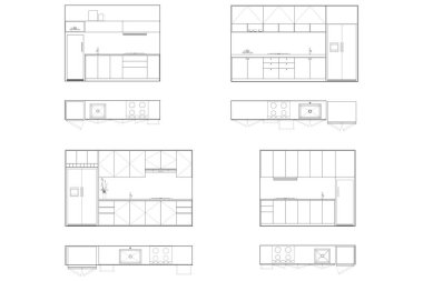 4 Collections Modern Kitchen Cabinet Interior Design Technical CAD Drawing Elevations and Plans. 5