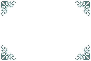 Filigran Köşeli Yeşil Süslü Çerçeve Sınırı. Tebrik kartları için tasarım baskısı, düğün davetiyeleri, restoran menüsü, kraliyet sertifikaları. 1610