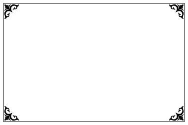 Filigran Köşeli Siyah Süslü Çerçeve Sınırı. Tebrik kartları için tasarım baskısı, düğün davetiyeleri, restoran menüsü, kraliyet sertifikaları. 1612