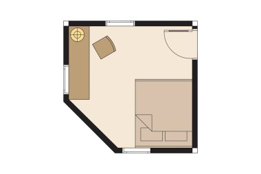 Renkli Modern Yatak Odası Döşeme Planı ve Yatak ve Mobilya Düzeni. 4