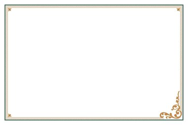 Zarif Vintage Gold ve Yeşil Süslü Sınır Çerçevesi Köşe Süsleme Girdabı. Tebrik kartları için tasarım baskısı, düğün davetiyeleri, restoran menüsü, kraliyet sertifikaları. 42. set