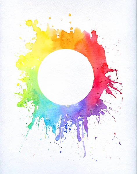 suluboya daire çerçevesi gökkuşağı renklerinde. Elle çizilmiş akvaryum çizimi, kart için arka plan, davet ve diğerleri. Holi arkaplanı