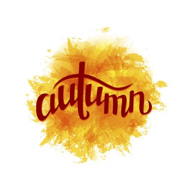 Abstract  background with paint stains, brush strokes, blots and hand drawn word 'autumn'