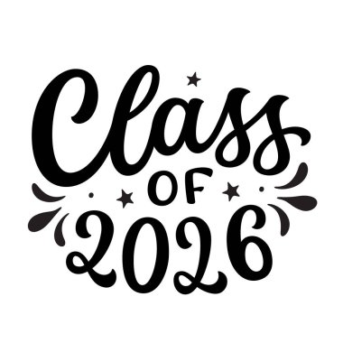 2026 sınıfı. Beyaz arka planda izole edilmiş el yazısı. Mezuniyet için vektör tipografisi, balo dekorasyonları, kartlar, poster, afiş