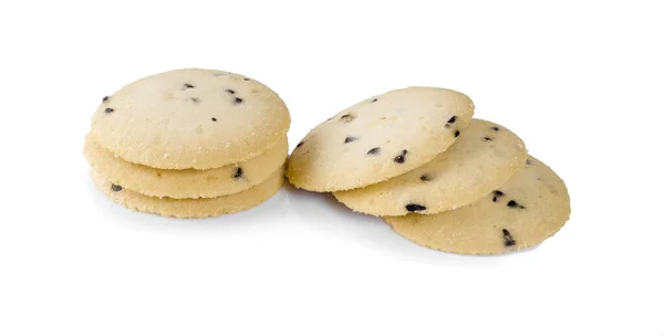 Choklad Chip Vanilj Cookies Isolerad Vit Bakgrund — Stockfoto