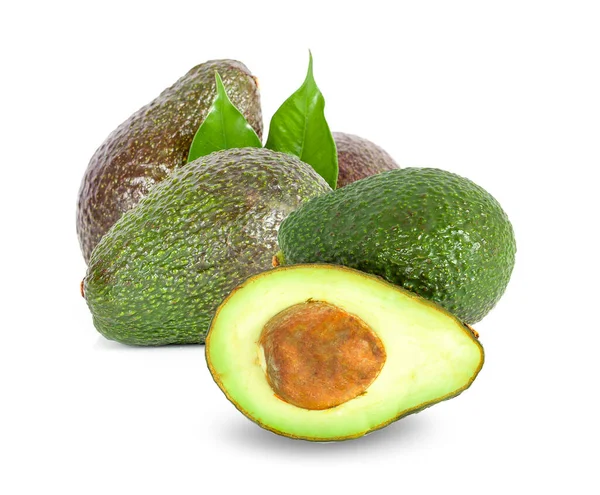 Aguacate Con Hoja Aislada Blanco Clipping Path — Foto de Stock