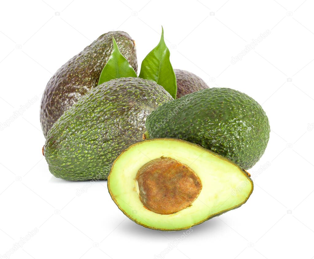 Avocado with leaf isolated on white Clipping Path