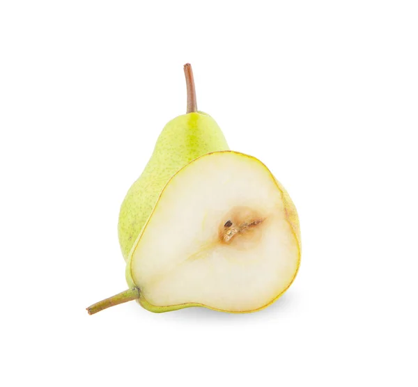Enskilda Päron Och Halv Grön Päron Frukt Isolerad Vit Bakgrund — Stockfoto