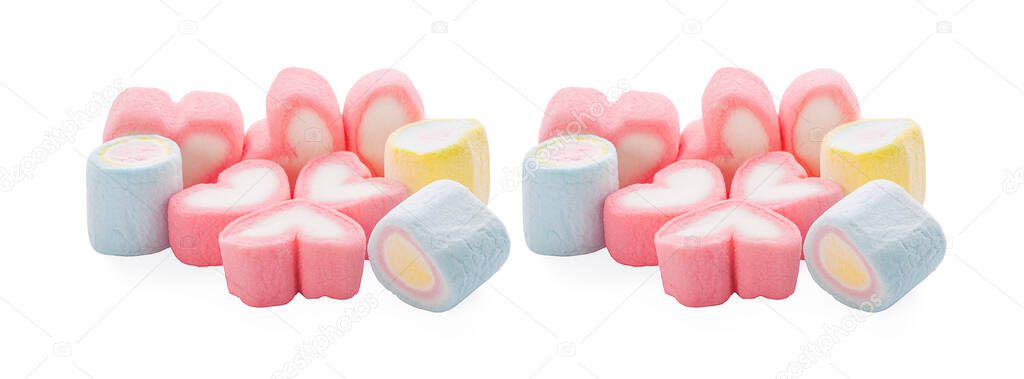 colorful marshmallows candy isolated on white background 